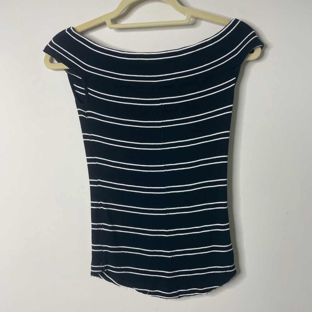 Free People Black/White Striped Off The Shoulder Top Small - Picture 5 of 5